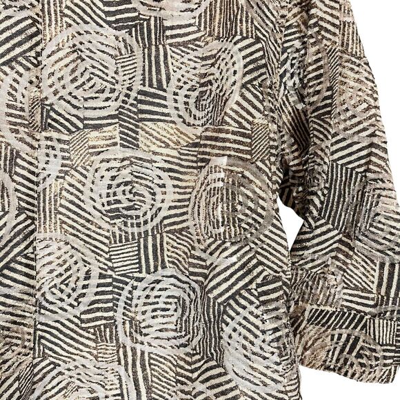 Chicos Womens Brown Button Down Sheer 3/4 Sleeve Mixed Media Shirt Top sz 2 / L - Picture 12 of 16